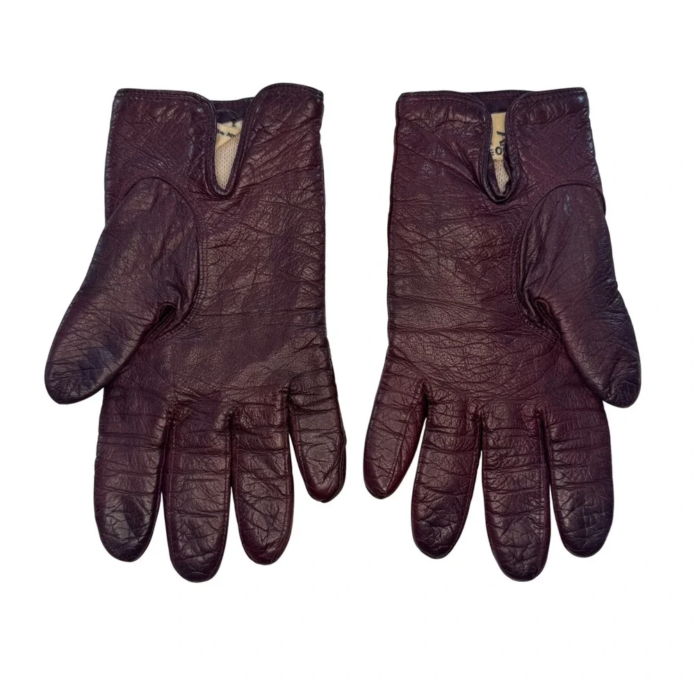 Vintage Etienne Aigner Burgundy Leather Gloves Made in Italy Angora Wool Lined 7